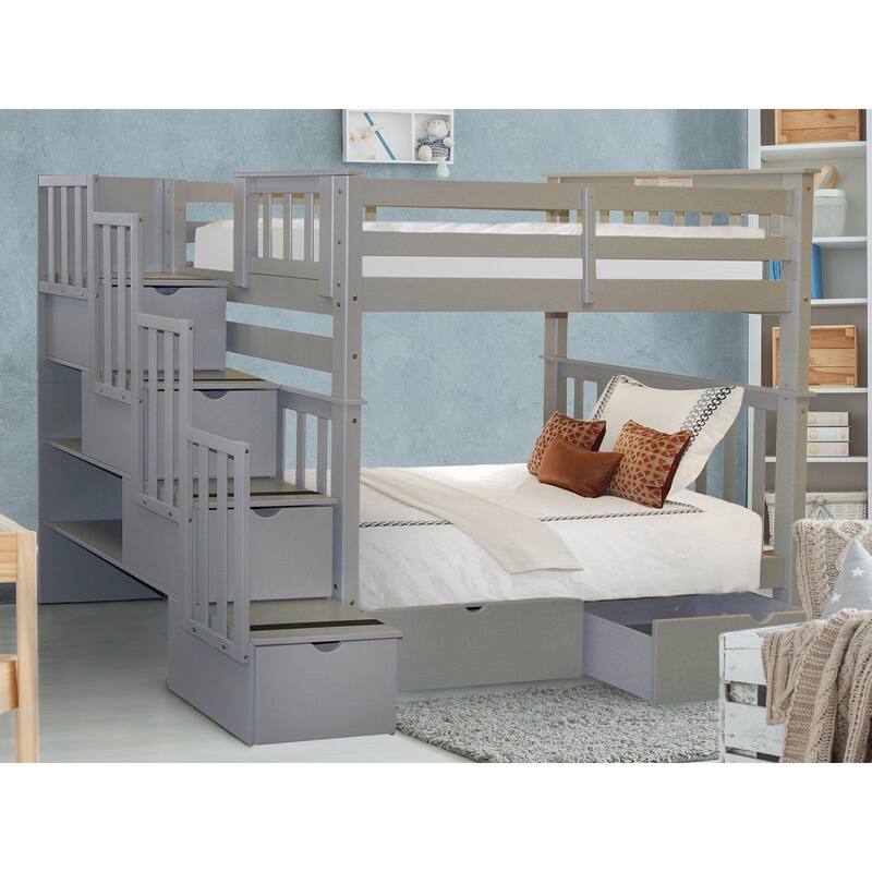 Taylor & Olive Trillium Tall Twin over Twin Stairway Bunk Bed, Drawers - Gray