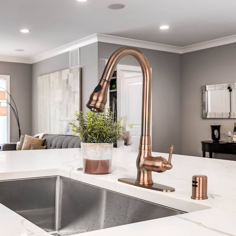 Copper Kitchen Faucet with Single Handle and Pull Down Sprayer