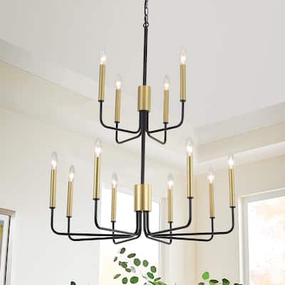 2-Tier Candle Style Chandelier Farmhouse Light Fixture for Living Room Kitchen Island Bedroom Entryway - N/A