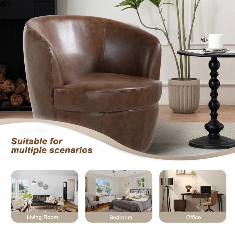Faux Leather Swivel Barrel Accent Chair for Living Room