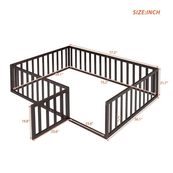 Full Size Wood Daybed Frame with Fence, Walnut