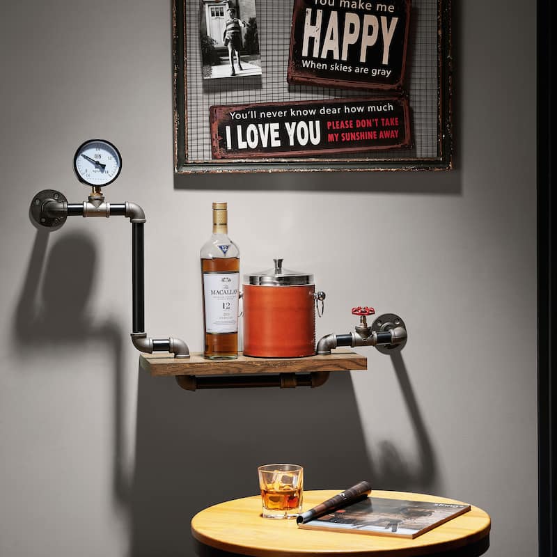 DH BASIC Industrial Reclaimed Oak 32-Inch Metal 1-Tier Wall Shelf by Denhour
