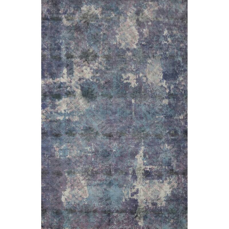 Hand Knotted Oriental Viscose Silk Carpet Modern All-Over Purples Abstract Area Rug - 7' 8'' X 5' 5''