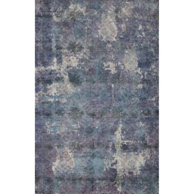 Hand Knotted Oriental Viscose Silk Carpet Modern All-Over Purples Abstract Area Rug - 7' 8'' X 5' 5''