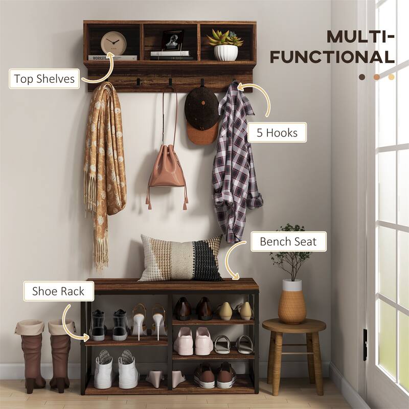2-in-1 Coat Rack Shoe Bench Set