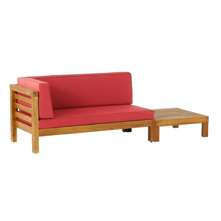 Roomfitters Left Corner Bench with Coffee Table, Outdoor Wooden Patio Sofa with Cushions for Garden or Porch