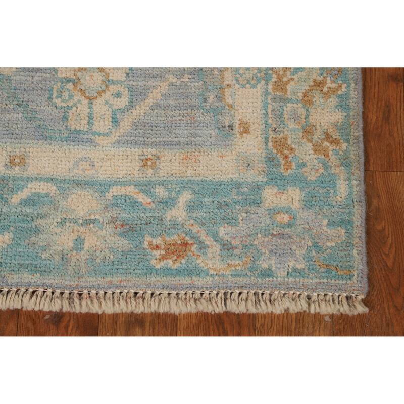 Hand Knotted Oriental 100% Wool Carpet Transitional All-Over Navy Blue & Blues Oushak Area Rug - 3' 11'' X 2' 0''