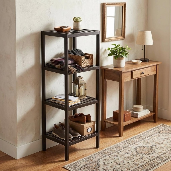 4-Tier Bamboo Bathroom Shelf Narrow Freestanding Corner Storage