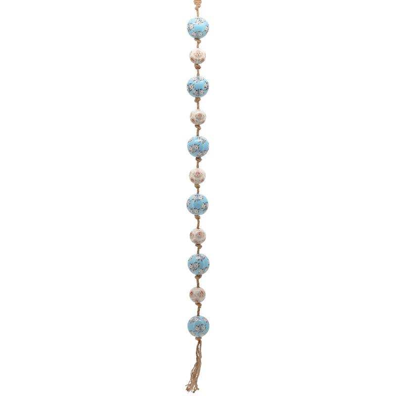 74" Long Porcelain Tsugo Ball Garland in Baby Blue and Ivory "Sakura" - 4" x 4" x 74"