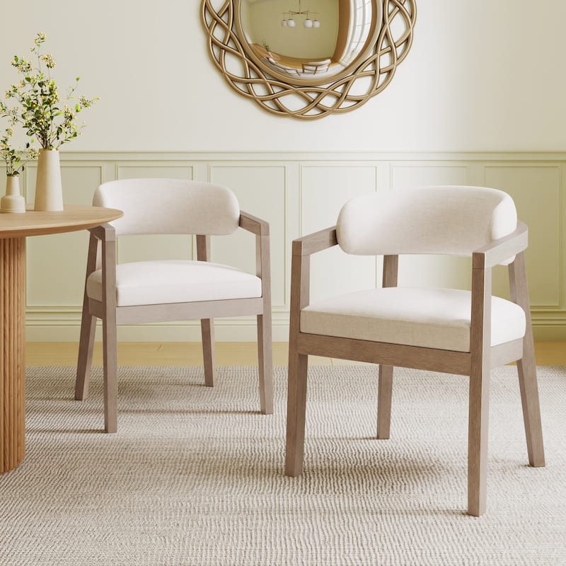 Christopher Knight Home - Carter Modern Dining Armchair Set of 2 with Upholstered Seating and Solid Wood Frame - Beige+Light Ash
