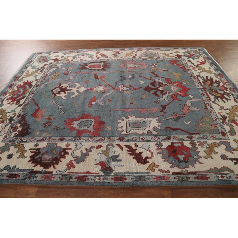 Blue Oushak Indian Area Rug Handmade Living Room Wool Carpet - 7'11"x 10'1"
