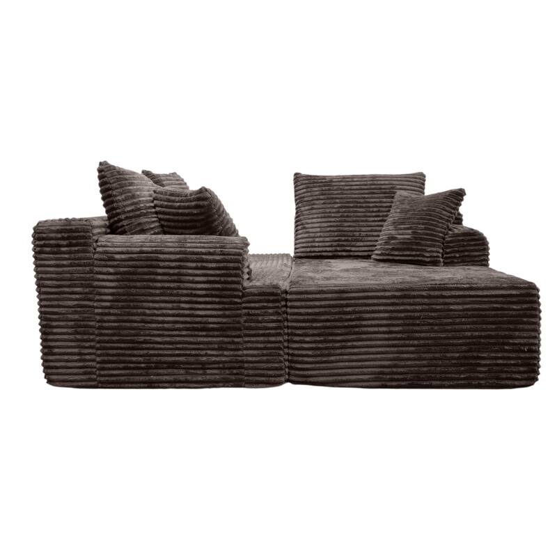 L-Shaped Corner Sectional Sofa Set with Side Chaise Lounge, Soft Foam Cushion Modular Sofa Corduroy Leisure Couch