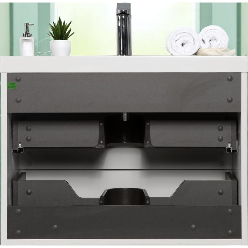 30" Floating Bathroom Vanity with Sink, Modern Wall-Mounted Cabinet, Resin Countertop, Soft Close Drawers