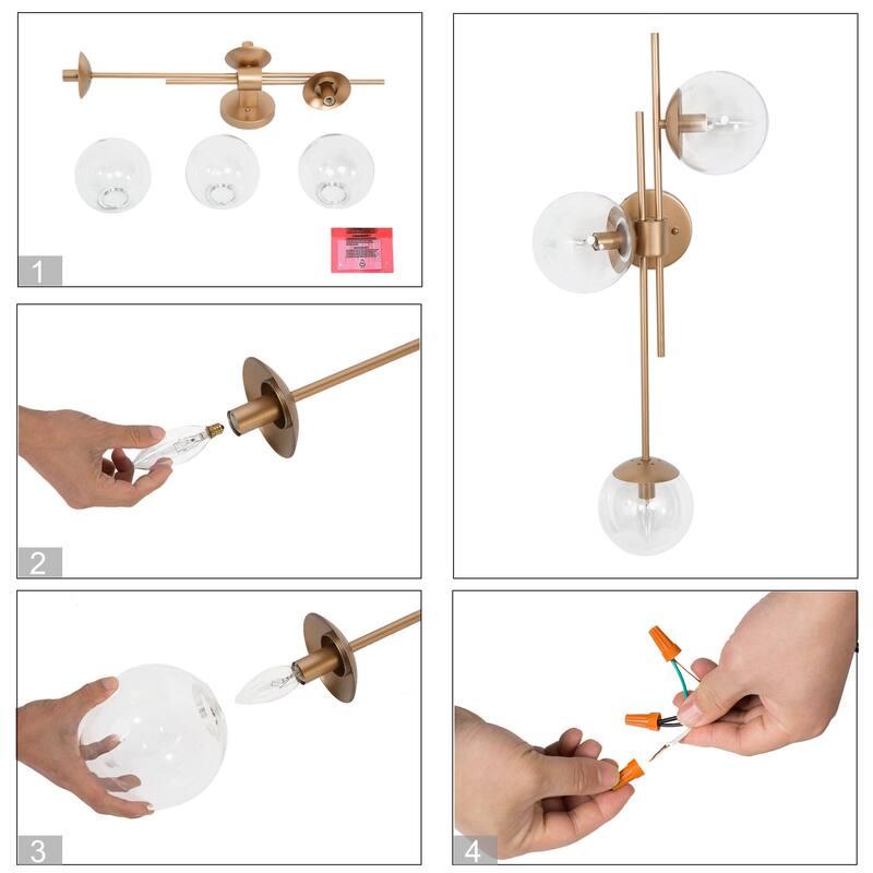 Modern Gold 3-Light Bathroom Vanity Lights Globe Glass Wall Sconces - 30'' L x 5.5'' W x 12'' H