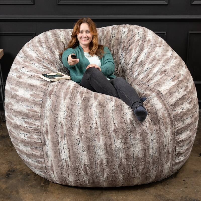 Jaxx Gigantic Mega Saxx Bean Bag Chair and Lounger For Adults - Luxe Faux Fox Fur - Mountain Fox