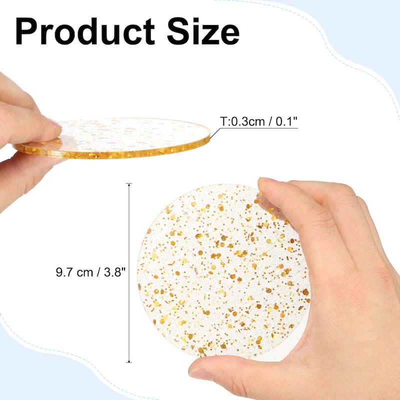 2pcs Foil Acrylic Cup Coasters, Round Acrylic Drink Coaster - Gold