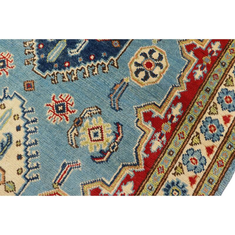 Rustic Kazak Helena Blue/Beige Wool Rug - 3'1'' x 4'10''