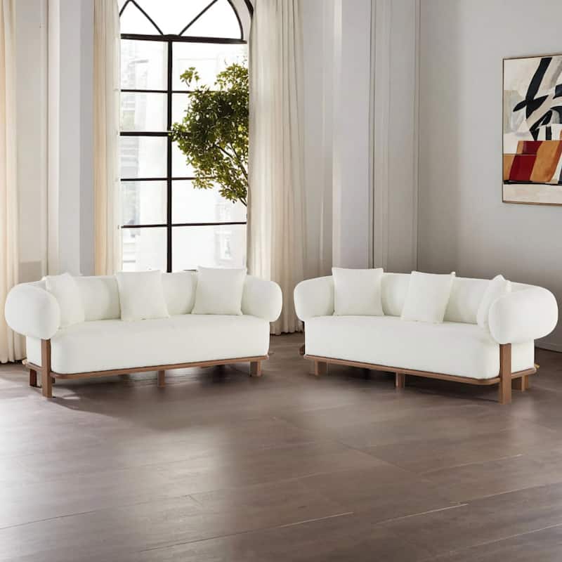 Christopher Knight Home - Oliver Wells Signature Round Arm Sofa - 2-Piece - Beige+Walnut