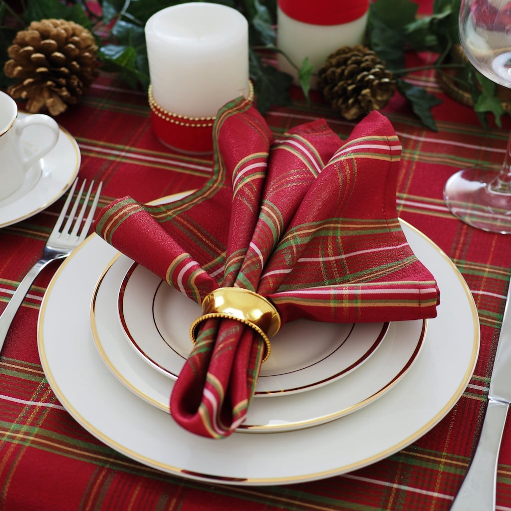 Elrene Shimmering Plaid Holiday Christmas Set of 4 Napkins - 17" w x 17" l