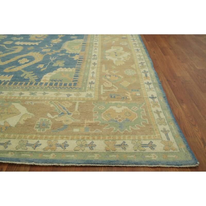 Vegetable Dye Blue Oushak Turkish Large Rug 10x14 - 13' 7'' X 10' 0''