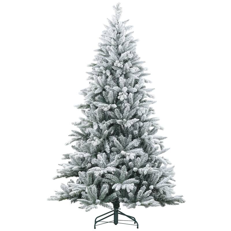 7FT/8FT Snow Flocked Christmas Tree with Realistic Branch Tips and Metal Stand - 7 Foot - Green