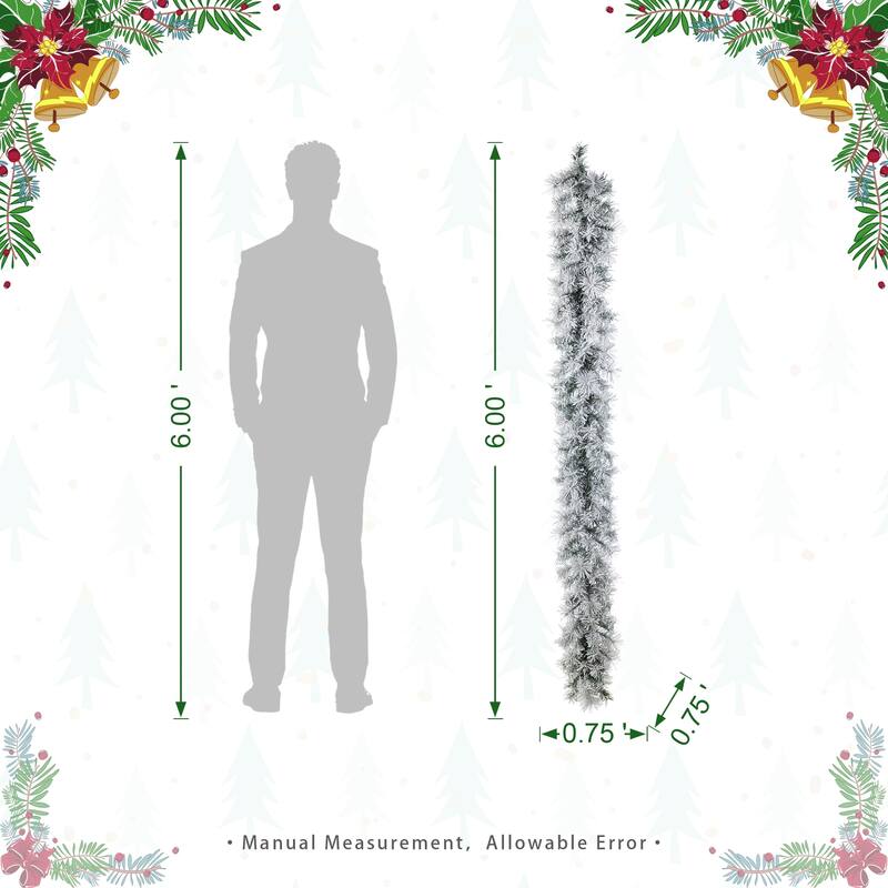 Glitzhome Pre-Lit Snow Flocked White/Greenery Pine Garland & Wreath & Teardrop