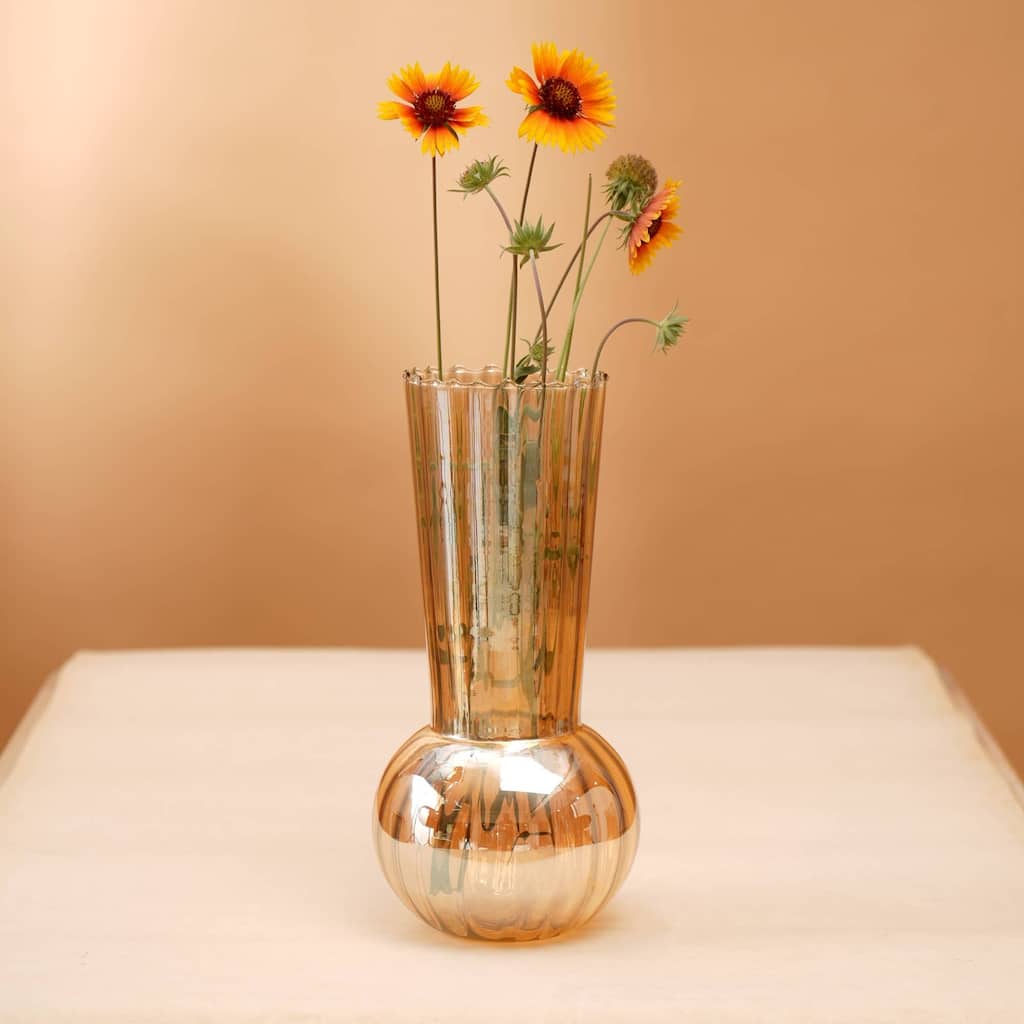 Whimsy Whirlpool Glass Vase - 6.2x9.2 Inch Small Vase with Swirl Design for Florals & Centerpieces