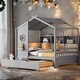 preview thumbnail 19 of 34, Modern Design Full Size House Bed with Wooden Trundle-White Gray