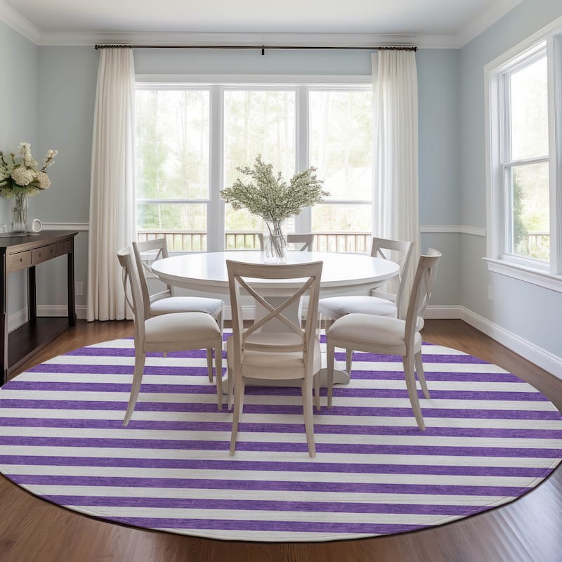 Machine Washable Indoor/ Outdoor Cabana Striped Chantille Rug