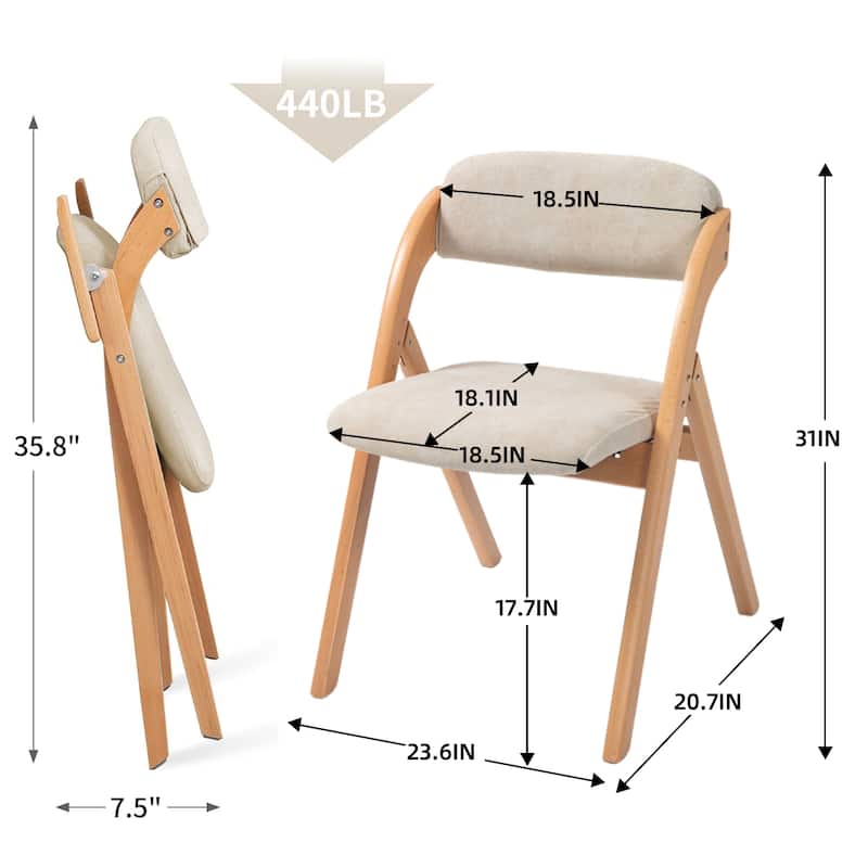 Wooden Stackable Dining Folding Chairs with Padded Seats(Set of 2)