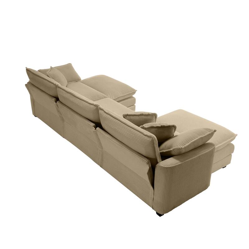 Tan 115" Corduroy Cloud Upholstered Modular U-Shaped Sectional Sofa with 2 Removable Ottoman and Free Combination Design