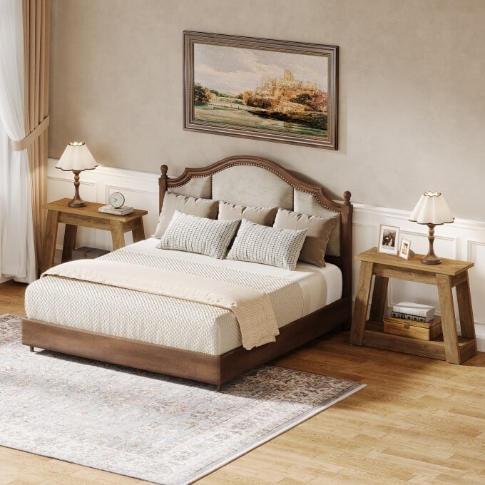 2-Tiers Small End Table, Small Wood Side Table