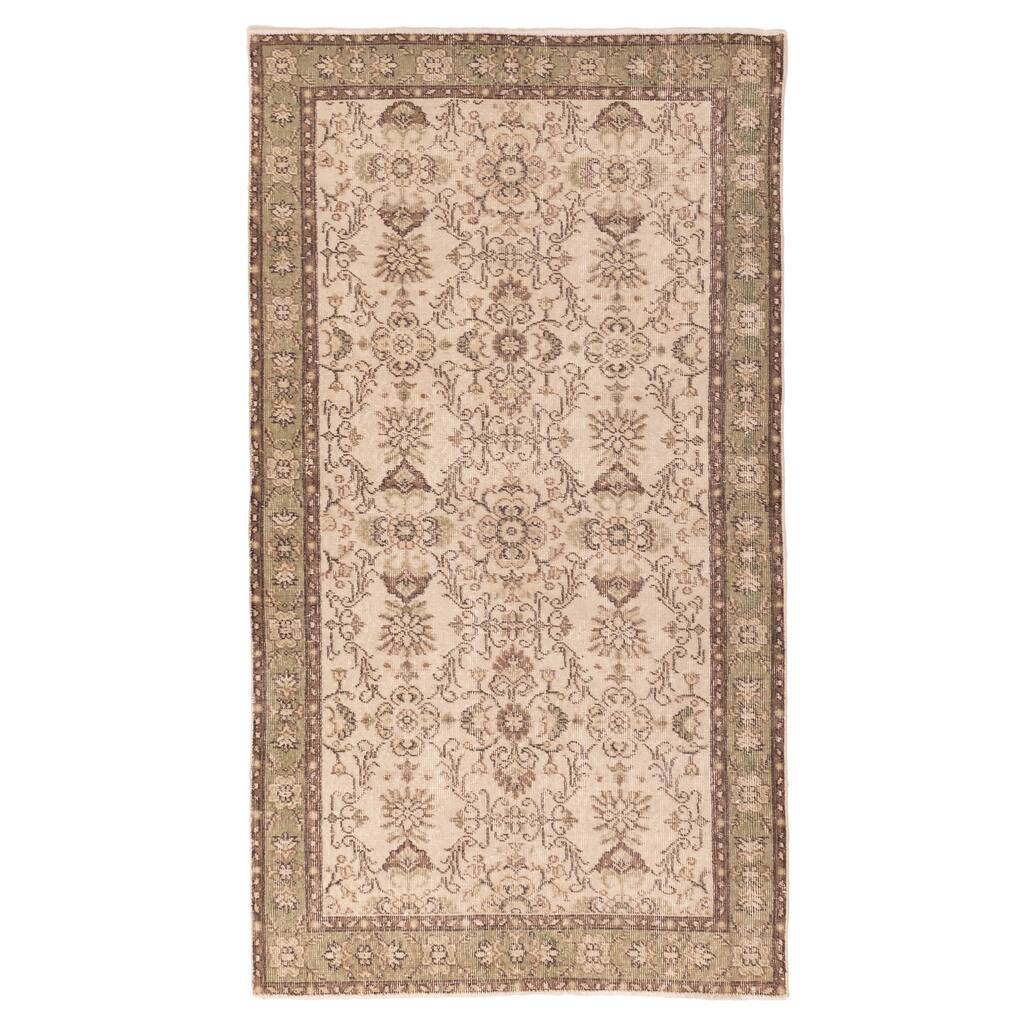 ECARPETGALLERY Hand-knotted Antalya Vintage Ivory Wool Rug - 3'9 x 6'11