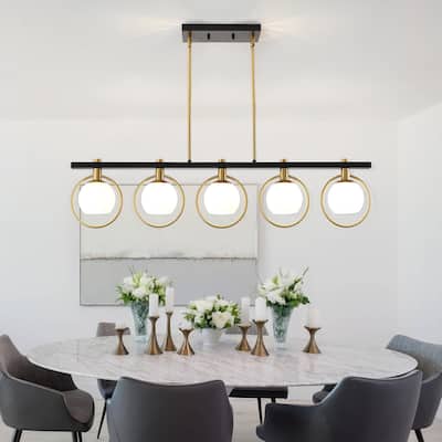 Modern 5-Light Linear Chandelier with Glass Shape