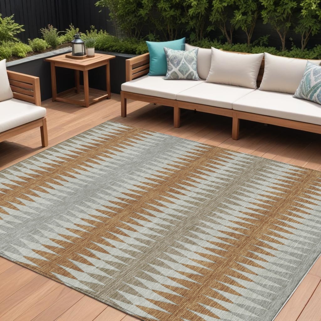 HomeRoots Striped Transitional Rectangle Outdoor Rug