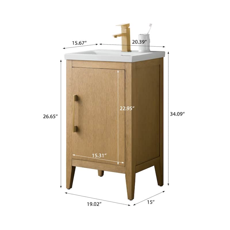Vanity Art 20" or 24" or 30" Single Sink Bathroom Vanity Cabinet with Ceramic Top