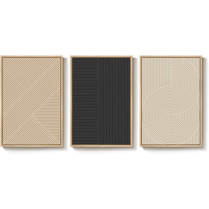 Modern Abstract Beige Boho Geometric Set of 3 Piece