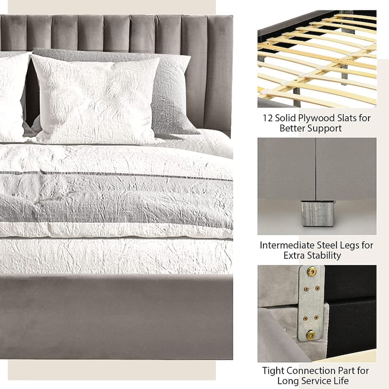 Costway Upholstered Bed Frame Full Size Modern Platform Bed with