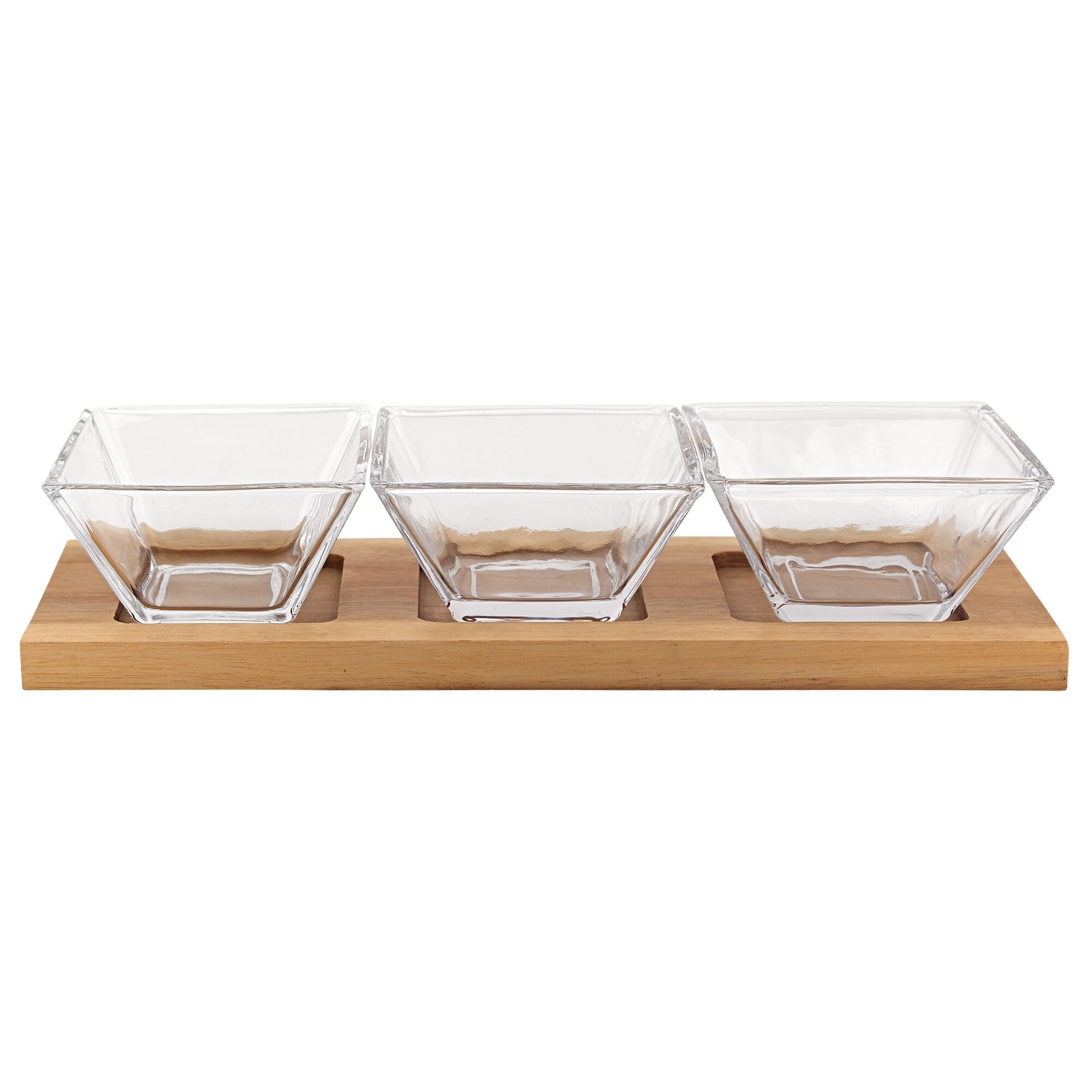 4 Mouth Blown Crystal Hostess Set 4 Pc With 3 Glass Condiment Or Dip Bowls On A Wood Tray 4 Mouth Blown Crystal Hostess Set 4 Pc With 3 Glass Condiment Or Dip Bowls On A Wood Tray