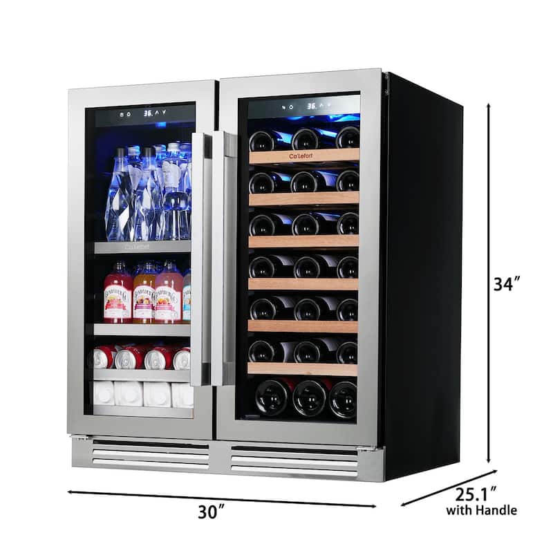 30 Inch 33 Bottle Wine 80 Can Beverage French Door Cooler