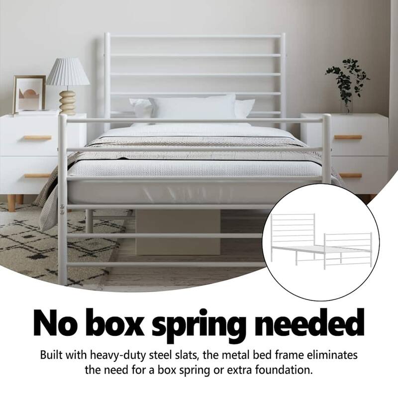 vidaXL Metal Bed Frame with Headboard, No Mattress
