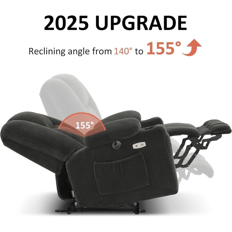 MCombo Electric Power Recliner Chair with Massage & Heat, Plush Fabric 8015