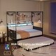 preview thumbnail 5 of 10, Modern Twin Canopy Bed Frame with 3 Under-Bed Storage Drawers/Trundle,with LED and a Charging Station,Guardrail-Style Enclosures