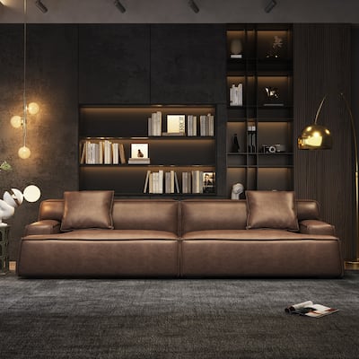 Recessed Arms Couch Leather Upholstered Sofa for Living Room-110.2"W - 110.2" x 28.35"