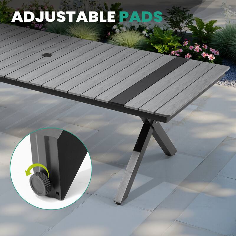 13PC Outdoor Patio Aluminum X-Frame Dining Set Table with Stackable Chairs Umbrella Hole