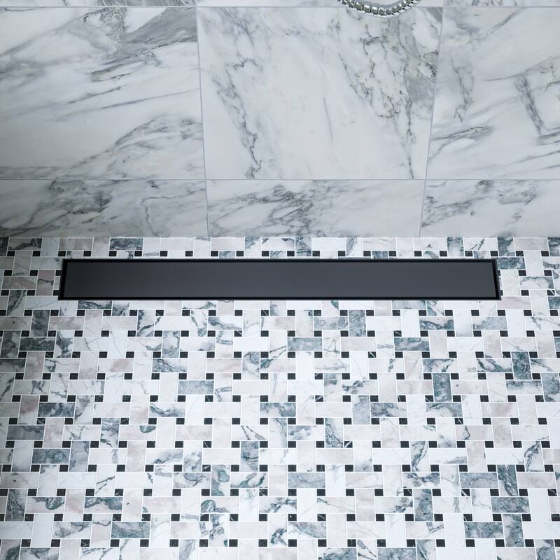 24" Black Matte Stainless Steel Linear Shower Drain with Solid Cover