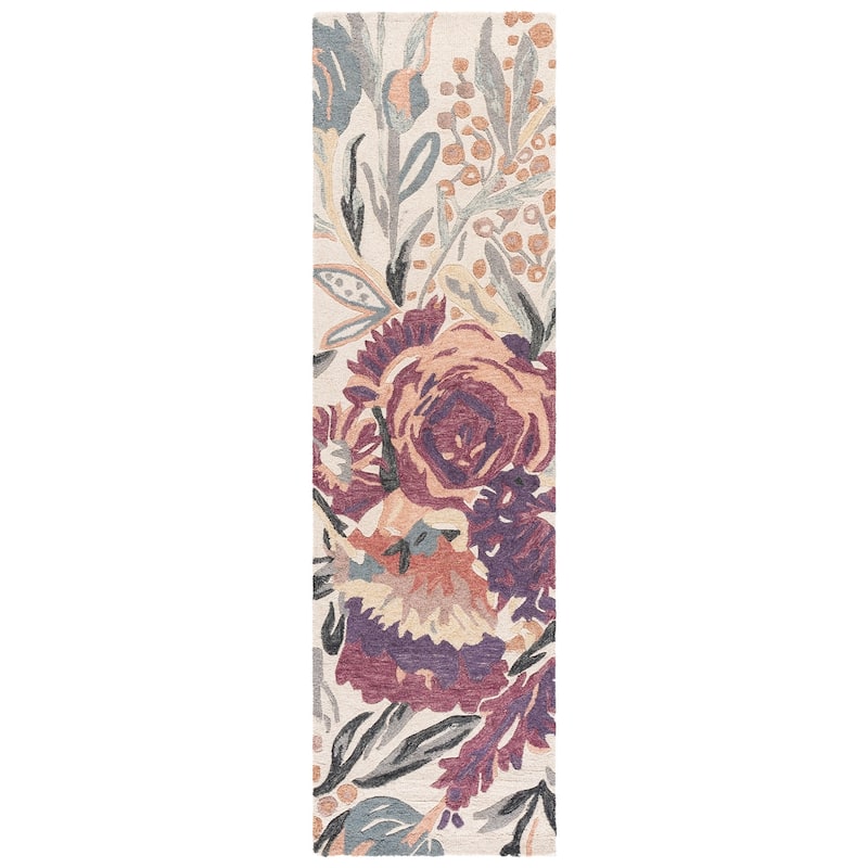 SAFAVIEH Handmade Jardin Siegrun Floral Wool Rug - 2'3" x 8' Runner - Ivory/Pink