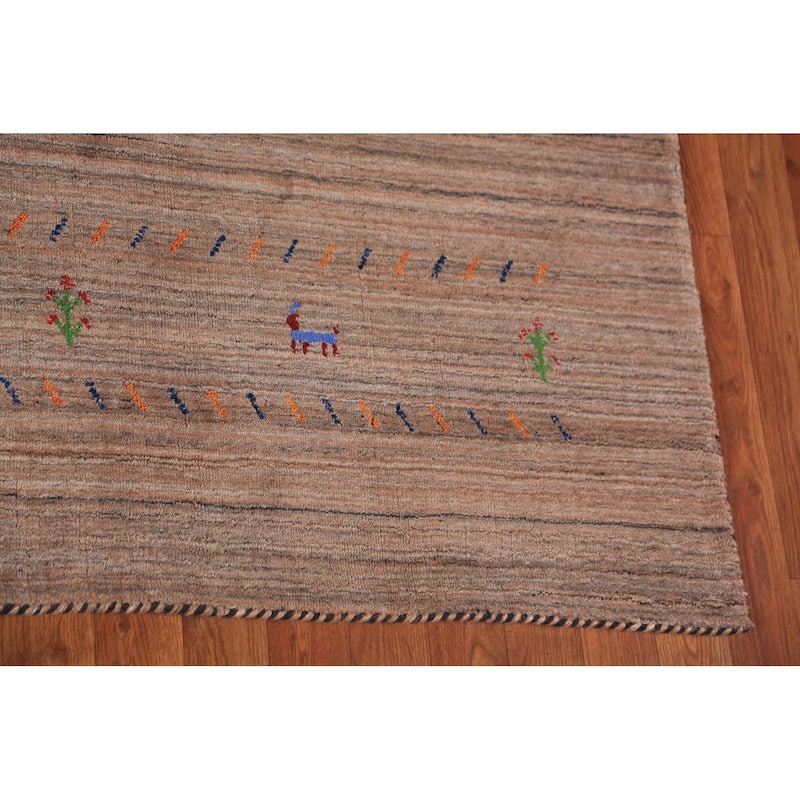 Striped Brown Gabbeh Oriental Area Rug Hand-Knotted Wool Carpet - 8'0" x 9'9"