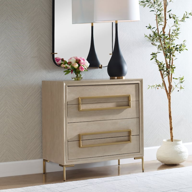 4 Drawer Wooden Accent Chest - 35" - Beige and Gold
