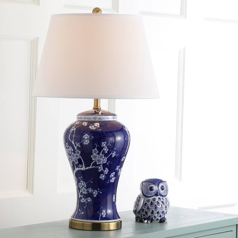 SAFAVIEH Lighting Tiffani Blue Blossom Ceramic Table Lamp (Set of 2) - 17" x 17" x 29" - 17Wx17Dx29H